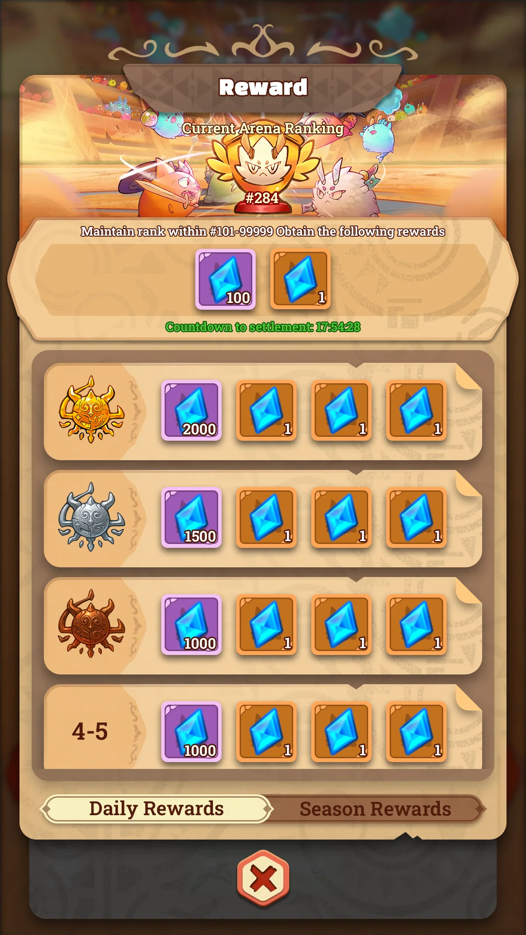 Arena rankings and rewards in Project Idle