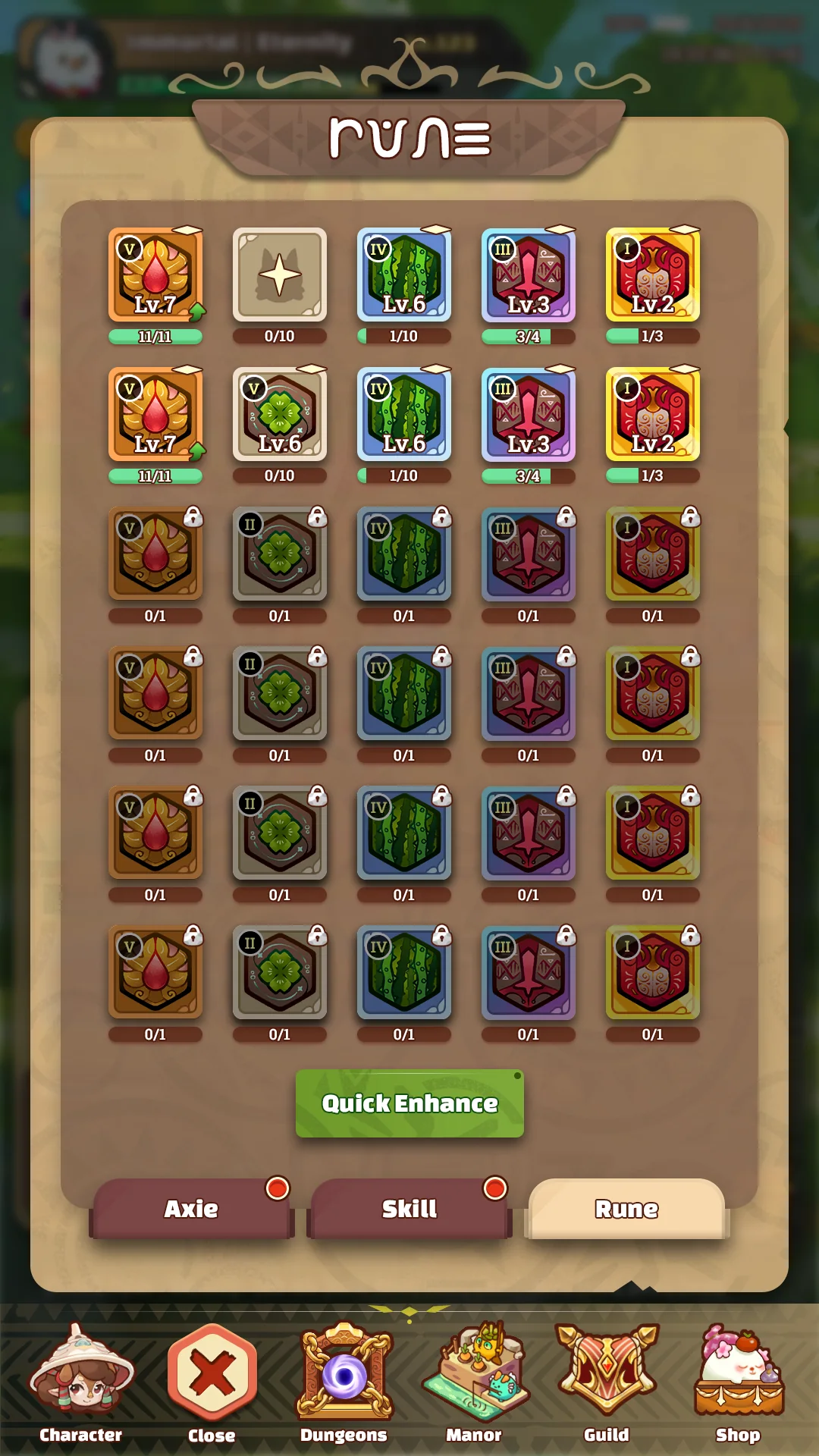 Rune collection in Project Idle