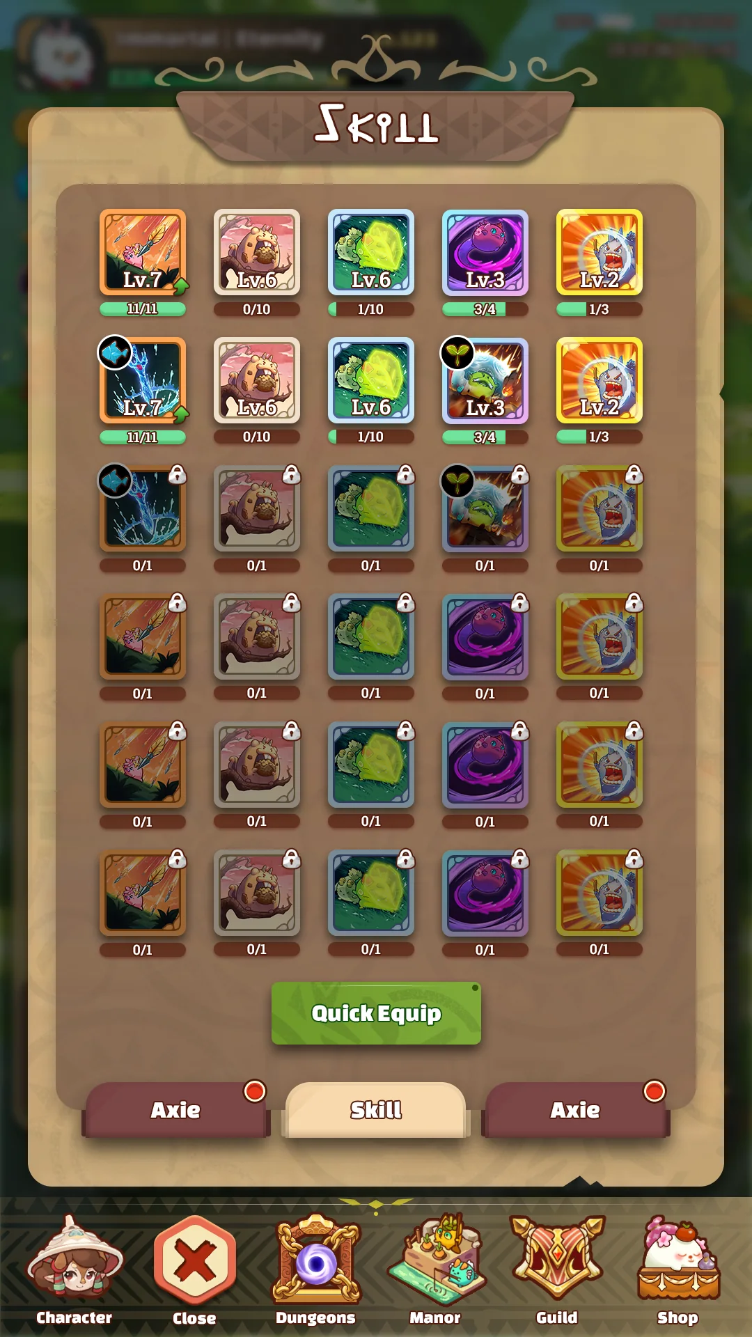 Skill collection in Project Idle